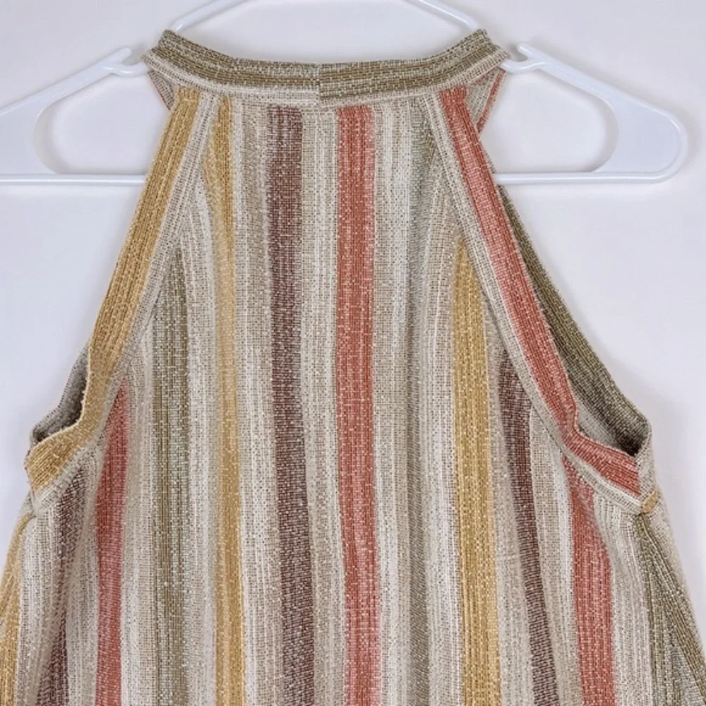 W5 Anthropologie knit halter with fringe hem tan rust yellow green strip… - Picture 6 of 6